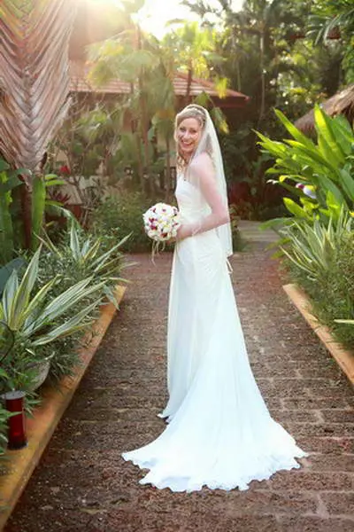 beautiful bride portrait before walk down the aisle on her beach wedding day Koh Tao