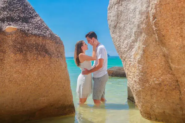 lovely pre-wedding couple with a beautiful background of Ta Toh beach, Koh Tao